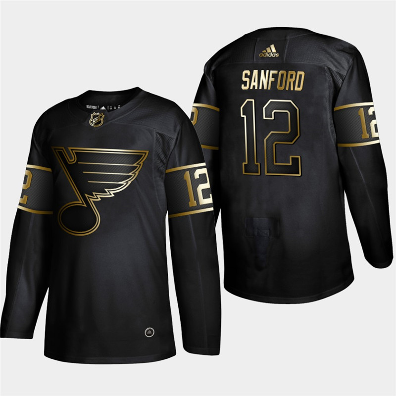 Blues 12 Zach Sanford Black Gold Adidas Jersey