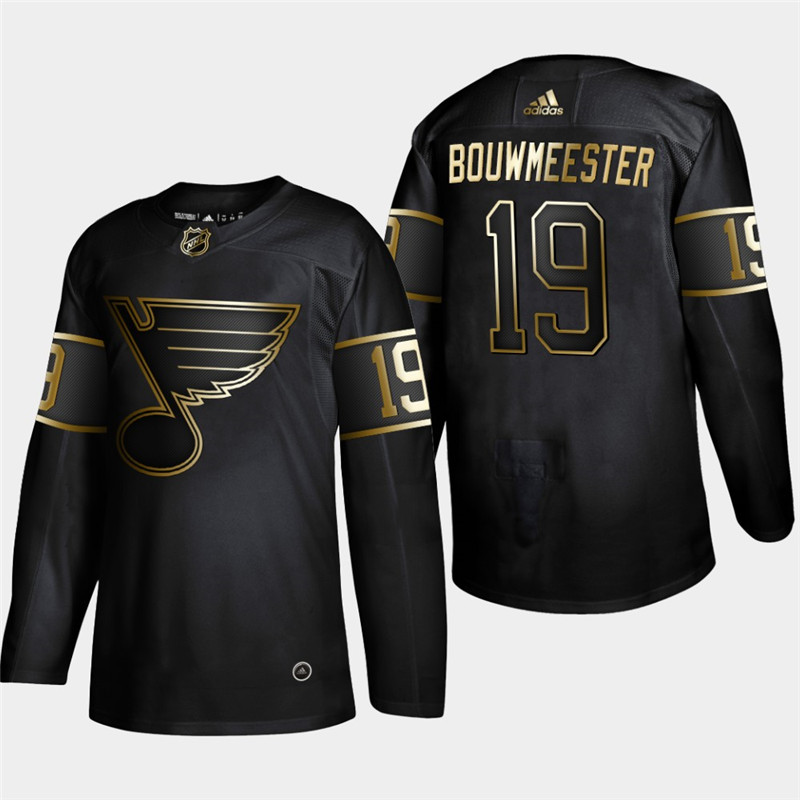 Blues 19 Jay Bouwmeester Black Gold Adidas Jersey