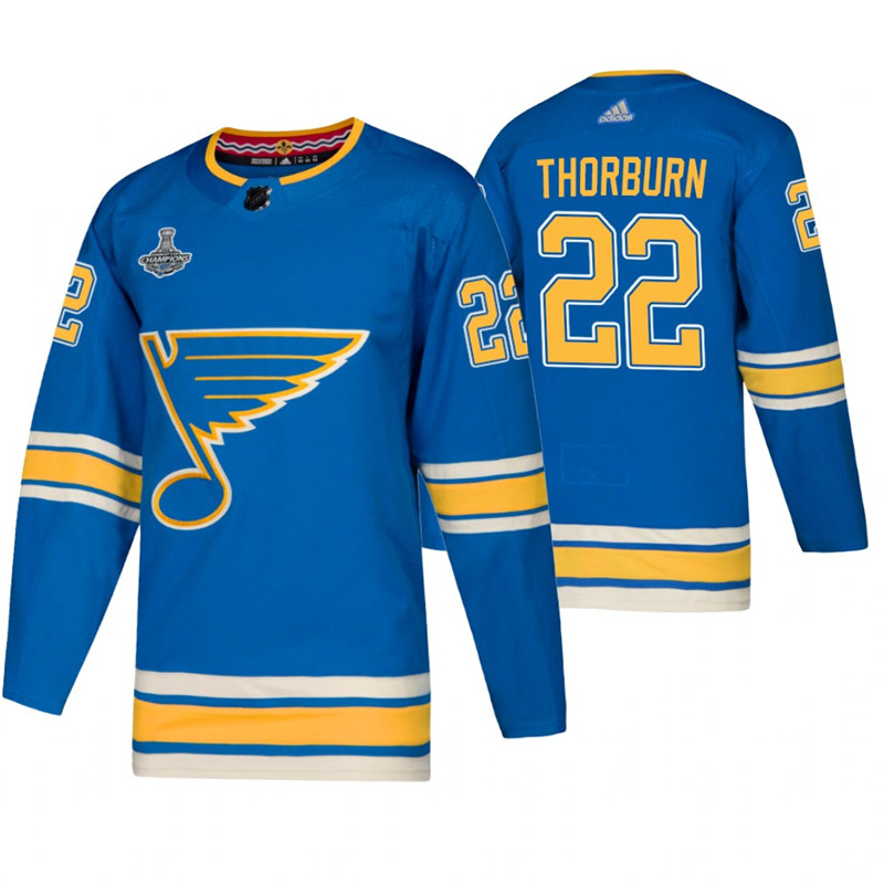Blues 22 Chris Thorburn Blue Alternate 2019 Stanley Cup Champions Adidas Jersey