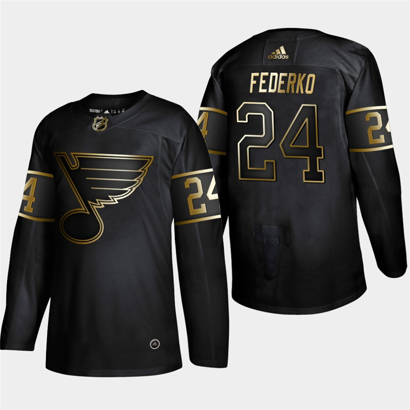 Blues 24 Bernie Federko Black Gold Adidas Jersey