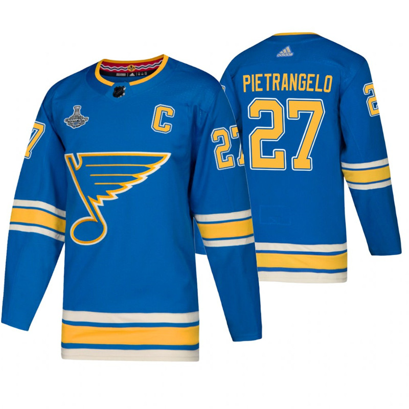 Blues 27 Alex Pietrangelo Blue Alternate 2019 Stanley Cup Champions Adidas Jersey