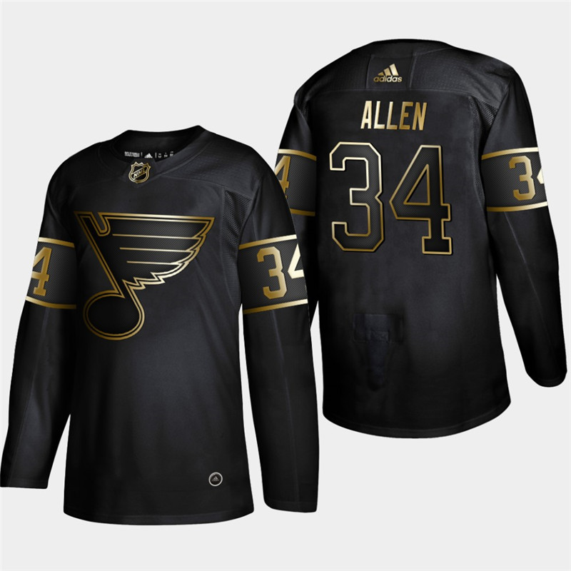 Blues 34 Jake Allen Black Gold Adidas Jersey