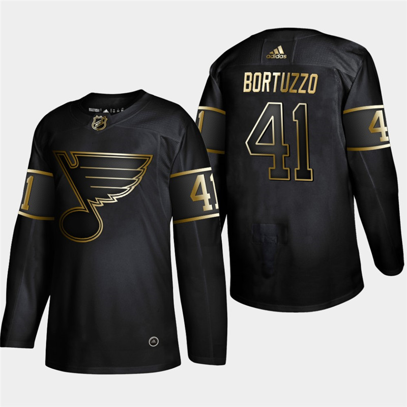 Blues 41 Robert Bortuzzo Black Gold Adidas Jersey
