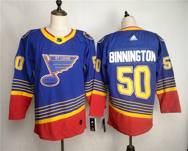 Blues 50 Jordan Binnington Blue Adidas Jersey