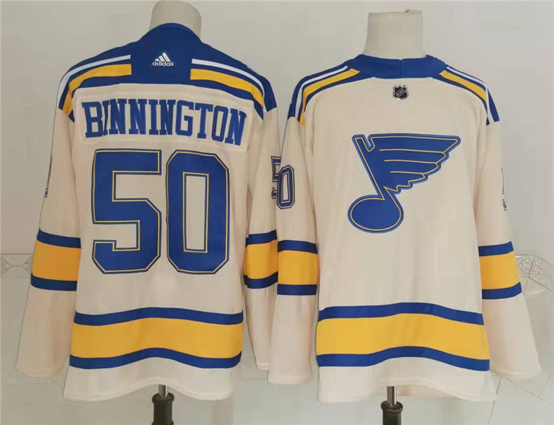 Blues 50 Jordan Binnington Cream 2022 Winter Classic Adidas Jersey