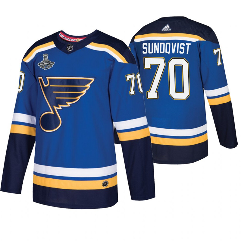 Blues 70 Oskar Sundqvist Blue 2019 Stanley Cup Champions Adidas Jersey