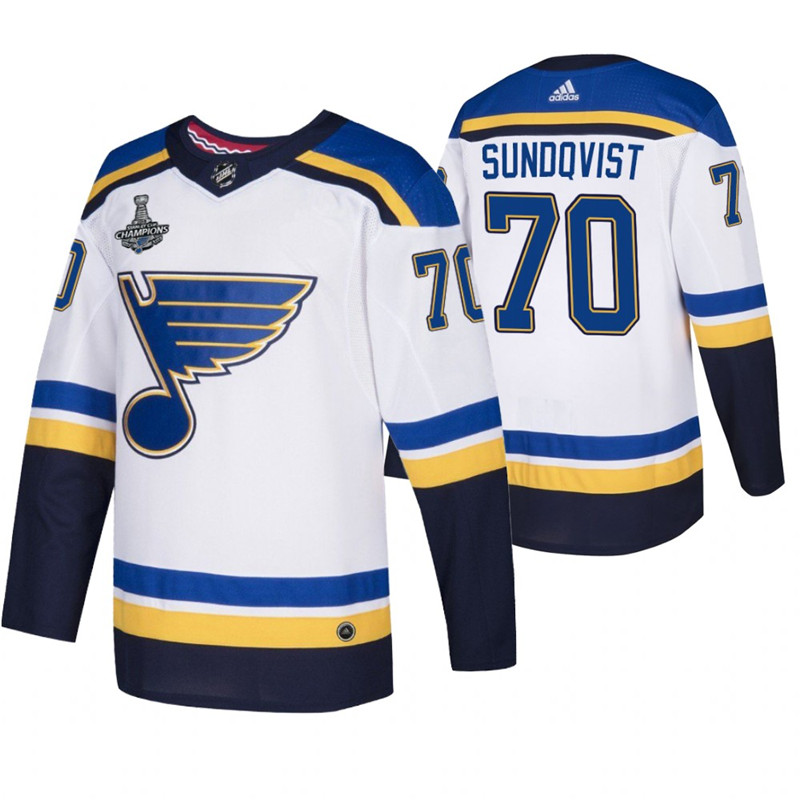 Blues 70 Oskar Sundqvist White 2019 Stanley Cup Champions Adidas Jersey