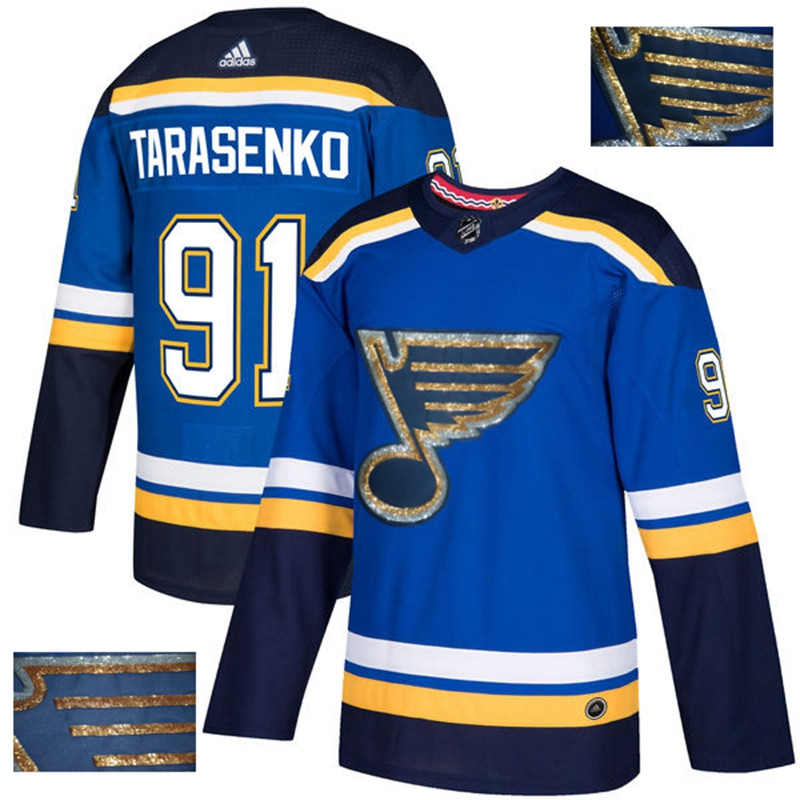 Blues 91 Vladimir Tarasenko Blue With Special Glittery Logo  Jersey