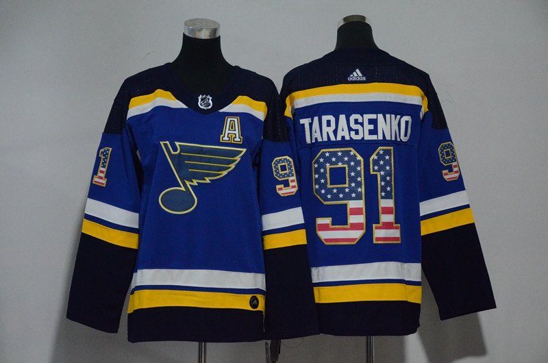 Blues 91 Vladimir Tarasenko Blue Youth USA Flag  Jersey