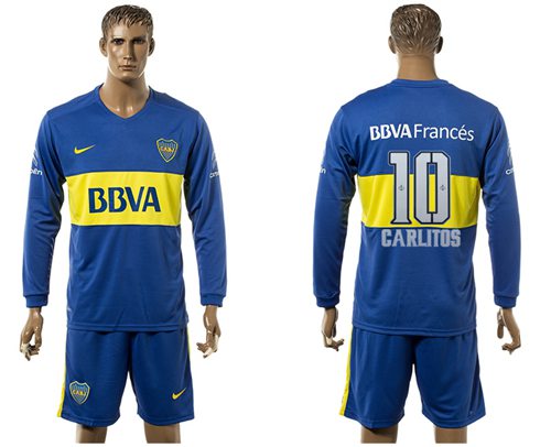 Boca Juniors 10 Carlitos Home Long Sleeves Soccer Club Jersey