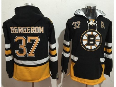 Boston Bruins 37 Patrice Bergeron Black Name and Number Pullover NHL Hoodie