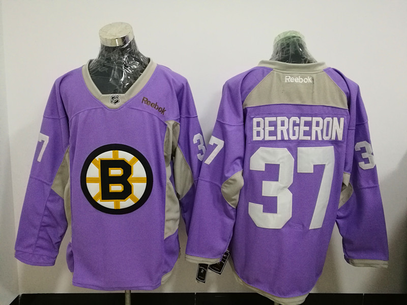 Boston Bruins 37 Patrice Bergeron Purple Fights Cancer Practice Stitched NHL Jersey