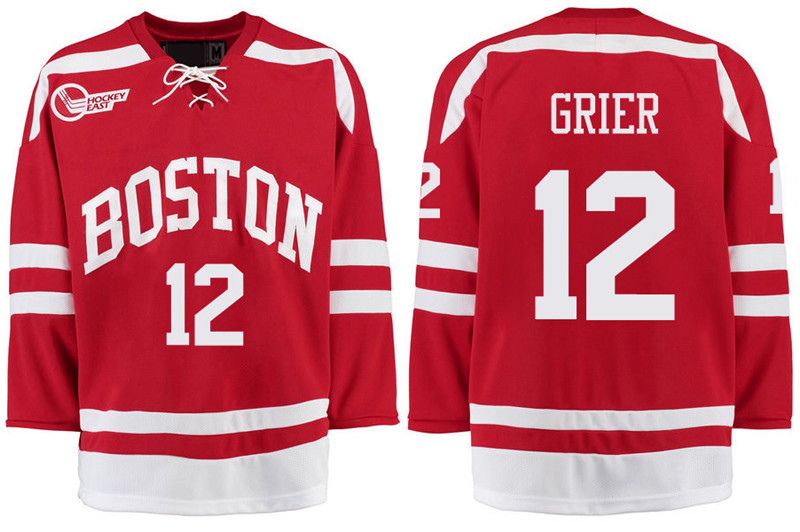 Boston University Terriers BU 12 Mike Grier Red Stitched Hockey Jersey