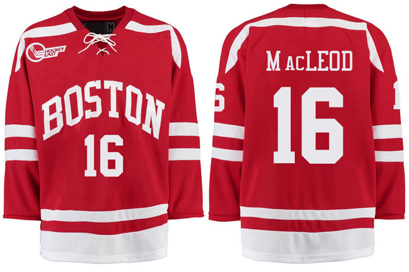 Boston University Terriers BU 16 John MacLeod Red Stitched Hockey Jersey