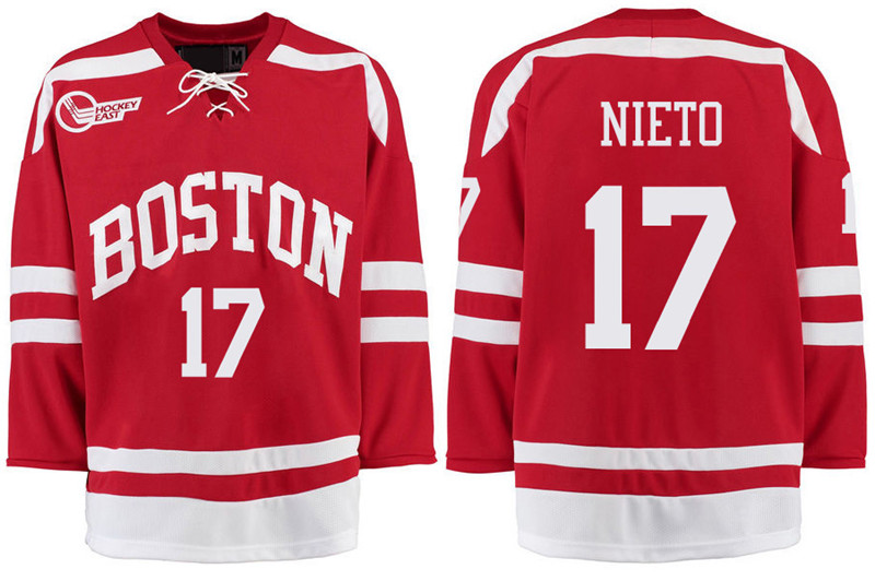 Boston University Terriers BU 17 Matt Nieto Red Stitched Hockey Jersey