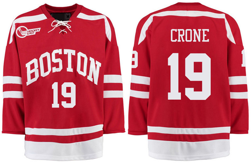 Boston University Terriers BU 19 Hank Crone Red Stitched Hockey Jersey