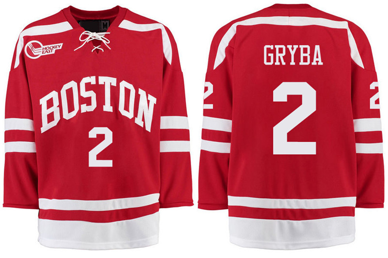 Boston University Terriers BU 2 Eric Gryba Red Stitched Hockey Jersey