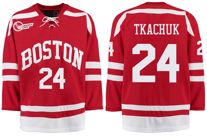 Boston University Terriers BU 24 Keith Tkachuk Red Stitched Hockey Jersey