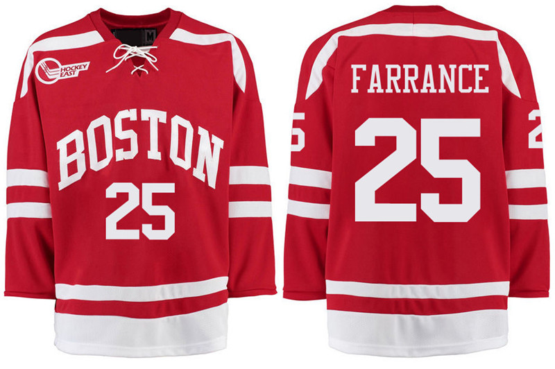 Boston University Terriers BU 25 David Farrance Red Stitched Hockey Jersey
