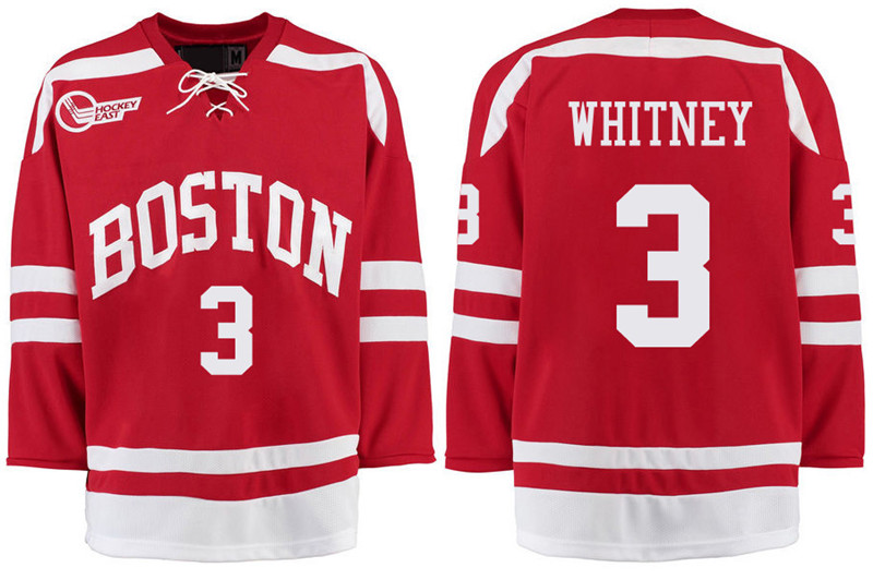 Boston University Terriers BU 3 Ryan Whitney Red Stitched Hockey Jersey