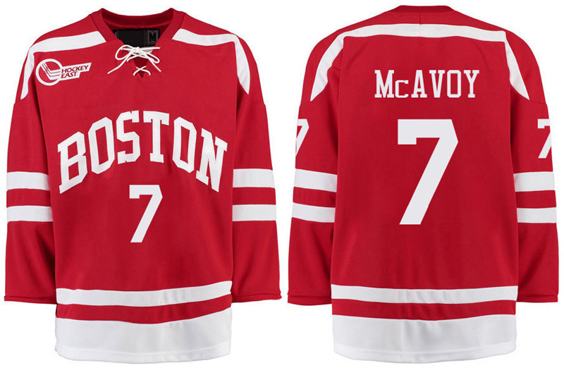 Boston University Terriers BU 7 Charlie McAvoy Red Stitched Hockey Jersey