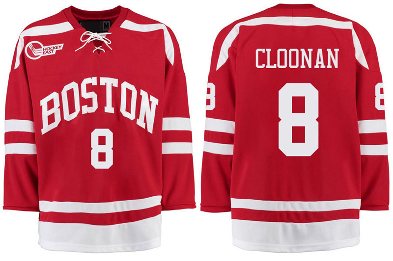 Boston University Terriers BU 8 Ryan Cloonan Red Stitched Hockey Jersey
