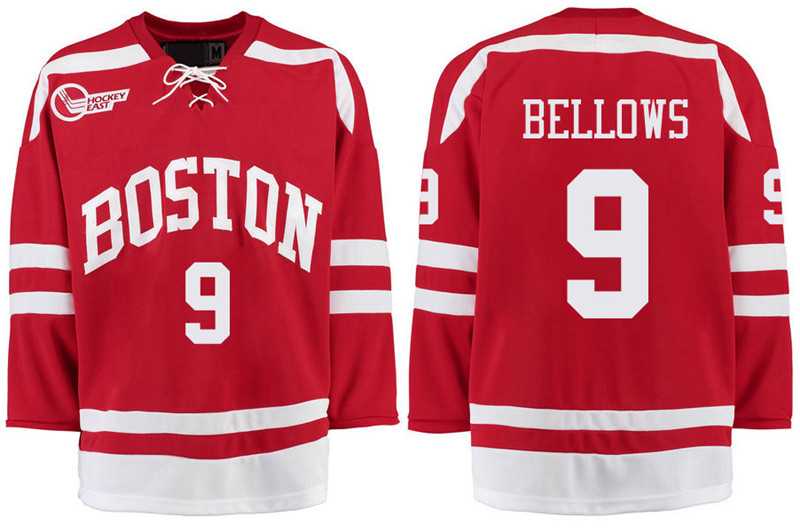 Boston University Terriers BU 9 Kieffer Bellows Red Stitched Hockey Jersey