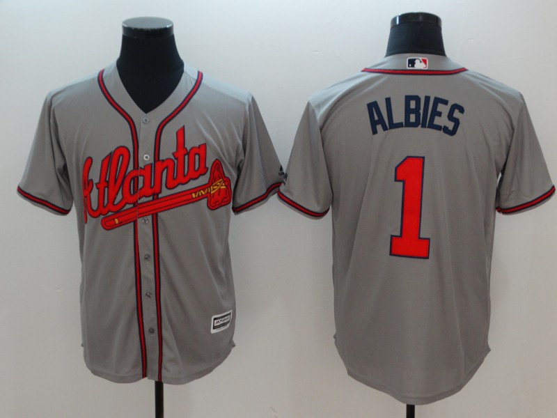 Braves 1 Ozzie Albies Gray Cool Base Jersey
