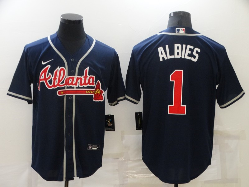 Braves 1 Ozzie Albies Navy Nike Cool Base Jersey
