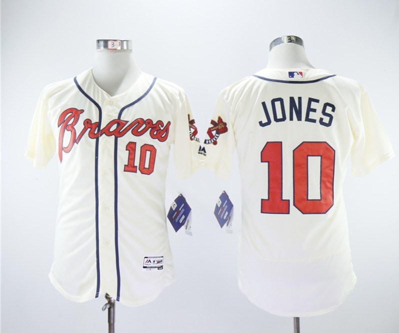 Braves 10 Chipper Jones Cream Flexbase Jersey