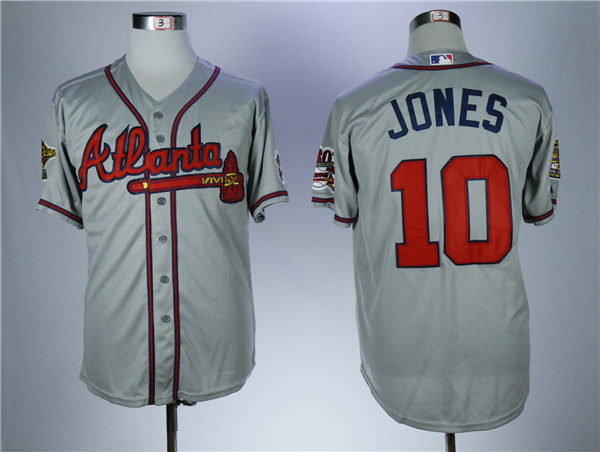 Braves 10 Chipper Jones Gray With 30 Season In Atlanta Patch Cool Base Jersey