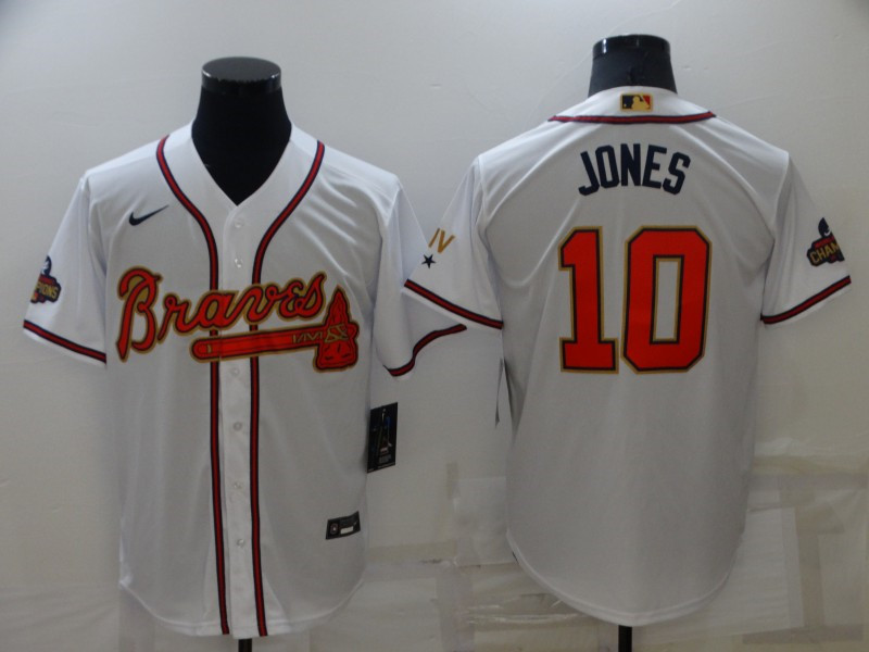 Braves 10 Chipper Jones White 2022 Gold Program Nike Cool Base Jersey