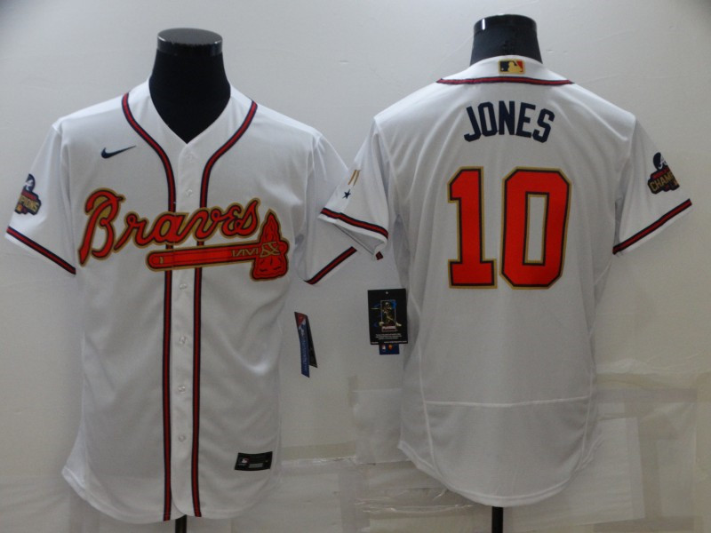 Braves 10 Chipper Jones White 2022 Gold Program Nike Flexbase Jersey