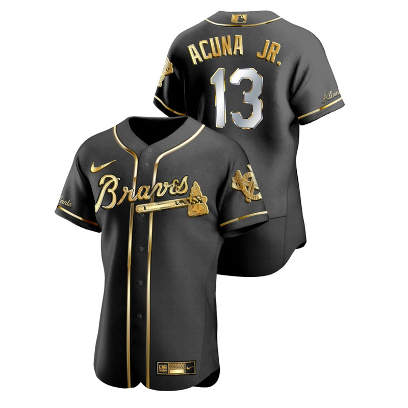 Braves 13 Ronald Acuna Jr. Black Gold 2020 Nike Flexbase Jersey