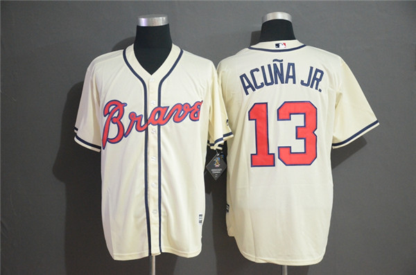 Braves 13 Ronald Acuna Jr. Cream Cool Base Jersey