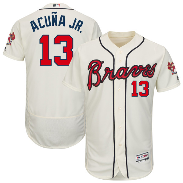 Braves 13 Ronald Acuna Jr. Cream Flexbase Jersey