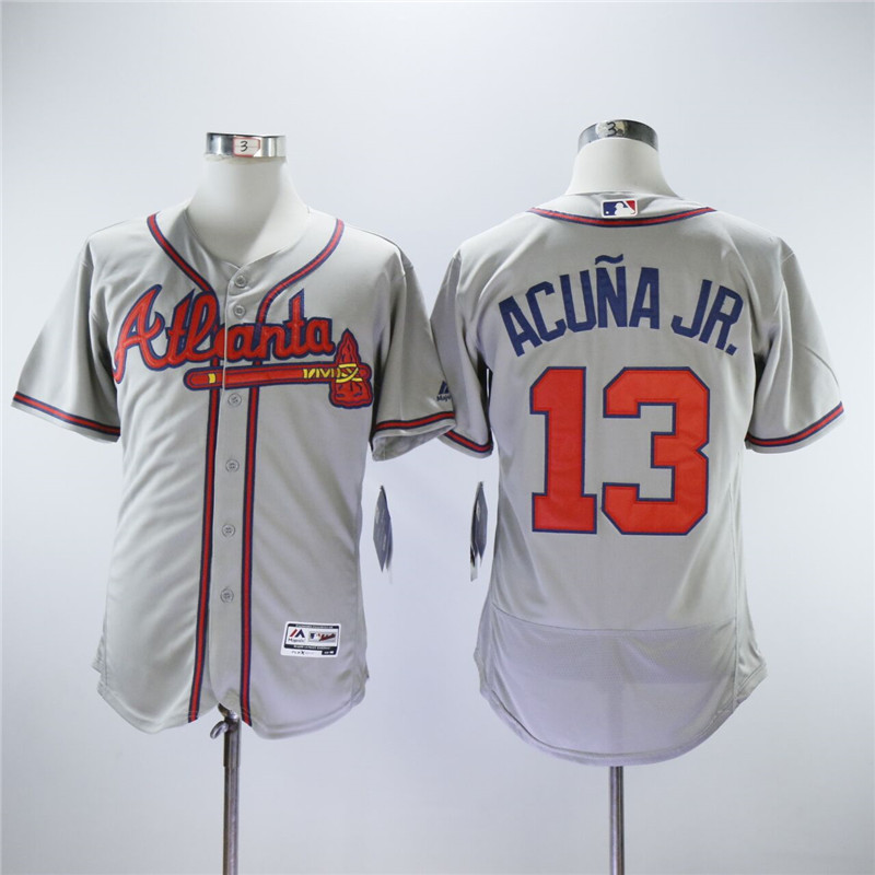 Braves 13 Ronald Acuna Jr. Gray Flexbase Jersey