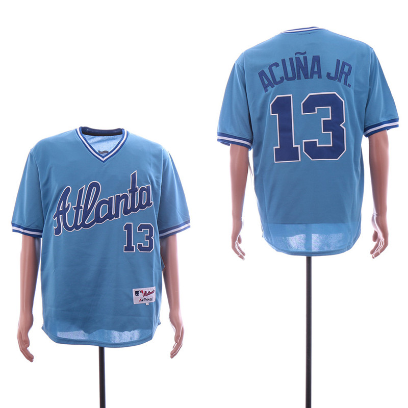 Braves 13 Ronald Acuna Jr. Light Blue Throwback Jersey