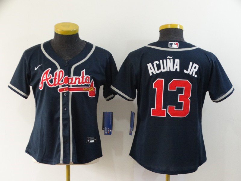 Braves 13 Ronald Acuna Jr. Nave Women 2020 Nike Cool Base Jersey