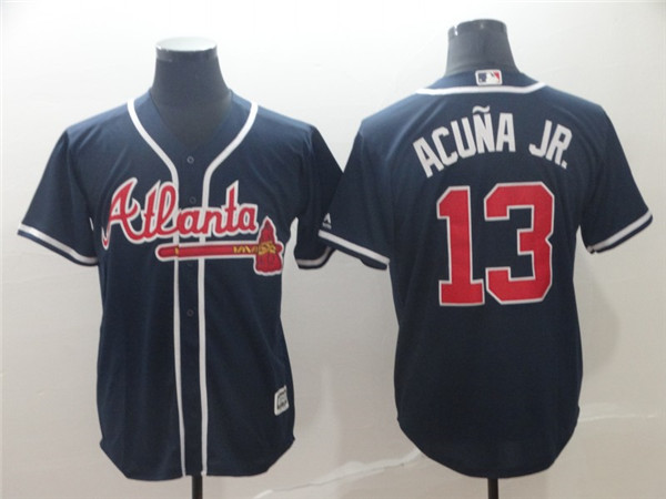 Braves 13 Ronald Acuna Jr. Navy Cool Base Jersey