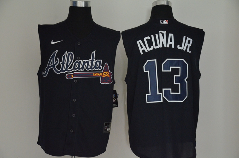 Braves 13 Ronald Acuna Jr. Navy Nike Cool Base Sleeveless Jersey