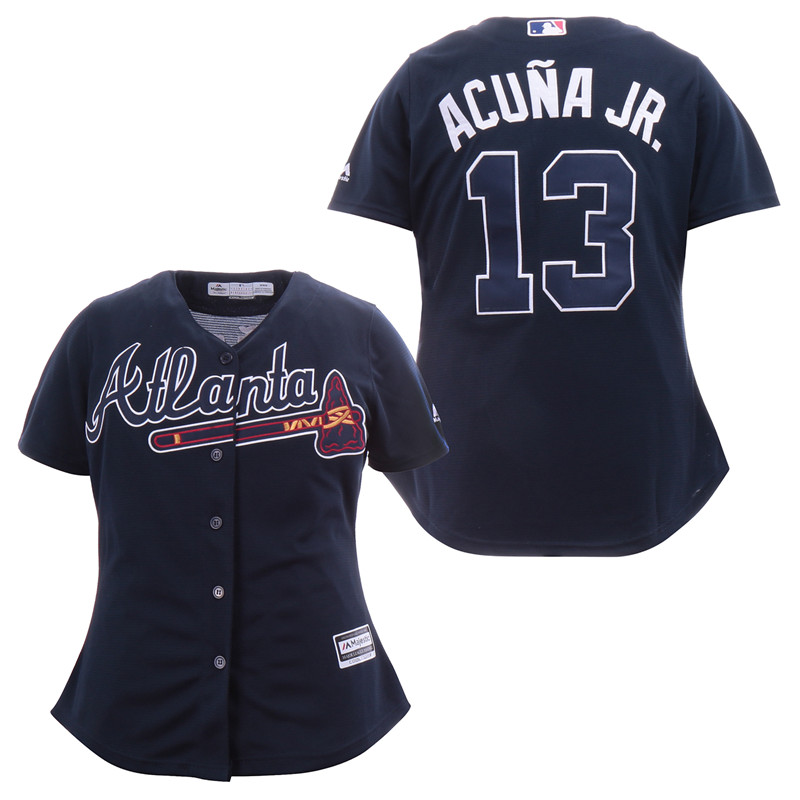 Braves 13 Ronald Acuna Jr. Navy Women Cool Base Jersey