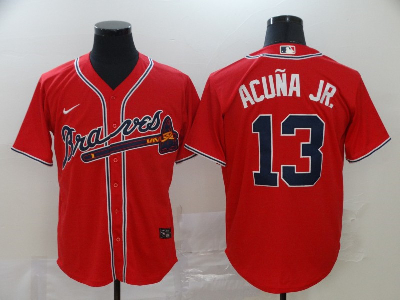 Braves 13 Ronald Acuna Jr. Red 2020 Nike Cool Base Jersey