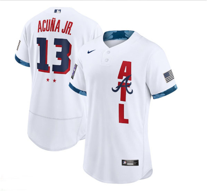 Braves 13 Ronald Acuna Jr. White Nike 2021 MLB All Star Flexbase Jersey