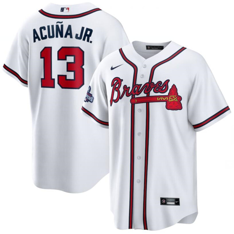 Braves 13 Ronald Acuna Jr. White Nike 2021 World Series Champions Cool Base Jersey