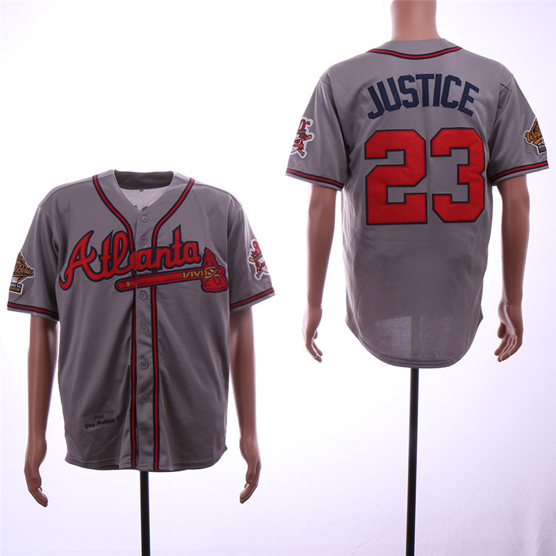 Braves 23 David Justice Gray 1995 Throwback Jersey