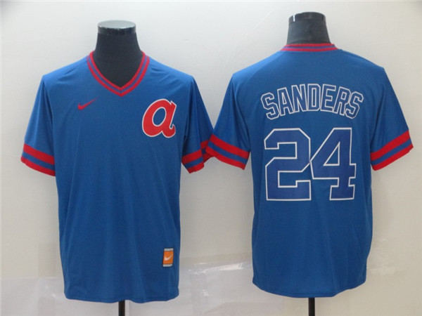 Braves 24 Deion Sanders Blue Throwback Jersey