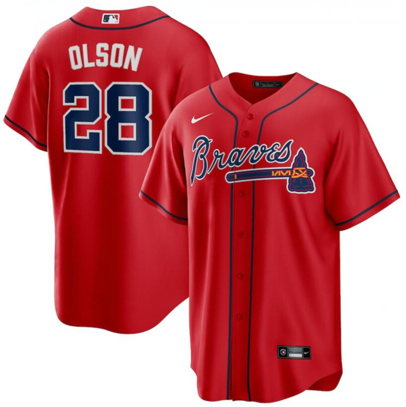 Braves 28 Matt Olson Red Nike Cool Base Jersey