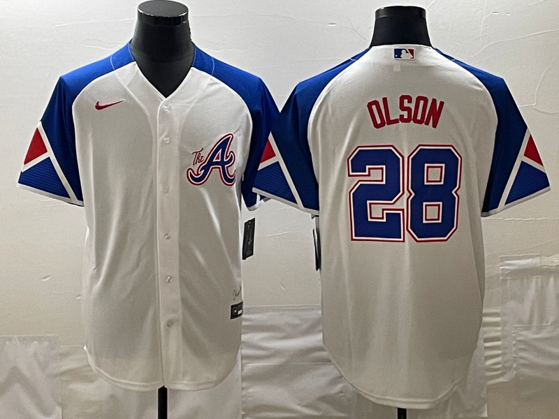 Braves 28 Matt Olson White Nike 2023 City Connect Cool Base Jerseys