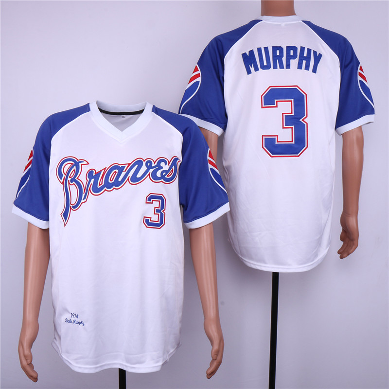 Braves 3 Dale Murphy White 1974 Throwback Jersey